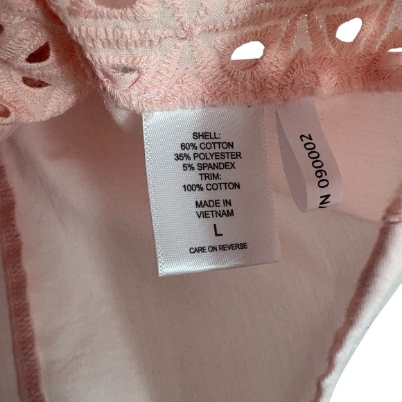 🌺NEW YORK & CO Pink Eyelet Button-down Cotton Blend Blouse Size Large-- Worn 2X🌺 - Picture 5 of 5